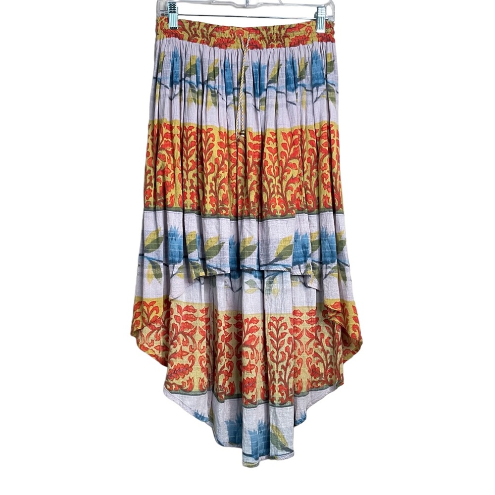 Free People High Low Cotton Gauze Patterned Floral Boho Peasant Midi Skirt Small